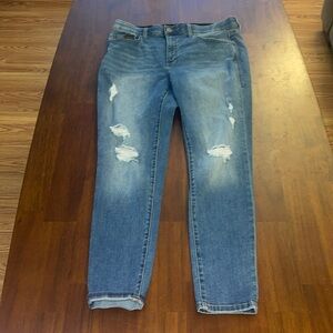 Lularoe Skinny Magic Waistband Distressed Jeans L-161367. Med blue wash. Size 32